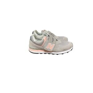 New Balance Kids Gray Pink Hook and Loop Sneakers Shoes Size 2